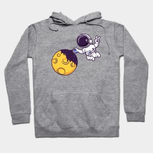 Cute Astronaut Spray Moon With Space Cartoon Hoodie